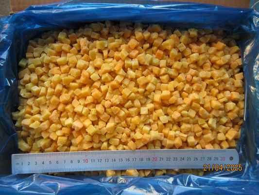 Sinocharm 4-Star Product BRC-A Fresh Yellow Peach 10x10mm Frozen Diced Fruits Cubes IQF Yellow Peach Dices