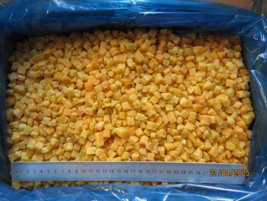 Sinocharm 4-Star Product BRC-A Fresh Yellow Peach 10x10mm Frozen Diced Fruits Cubes IQF Yellow Peach Dices