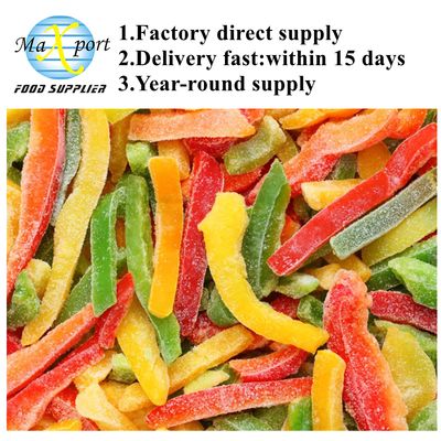 Fresh Green Red and Yellow Peppers Cut Strips of Frozen Mixed Sweet Peppers at Beautiful Prices